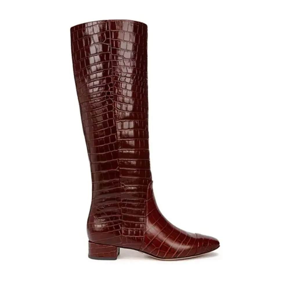 Veronica Beard Cecile Croc embossed tall leather brown boots size 11